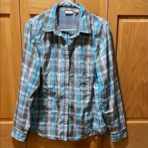 Women’s LL Bean Plaid Button-Up Hiking Fishing Shirt